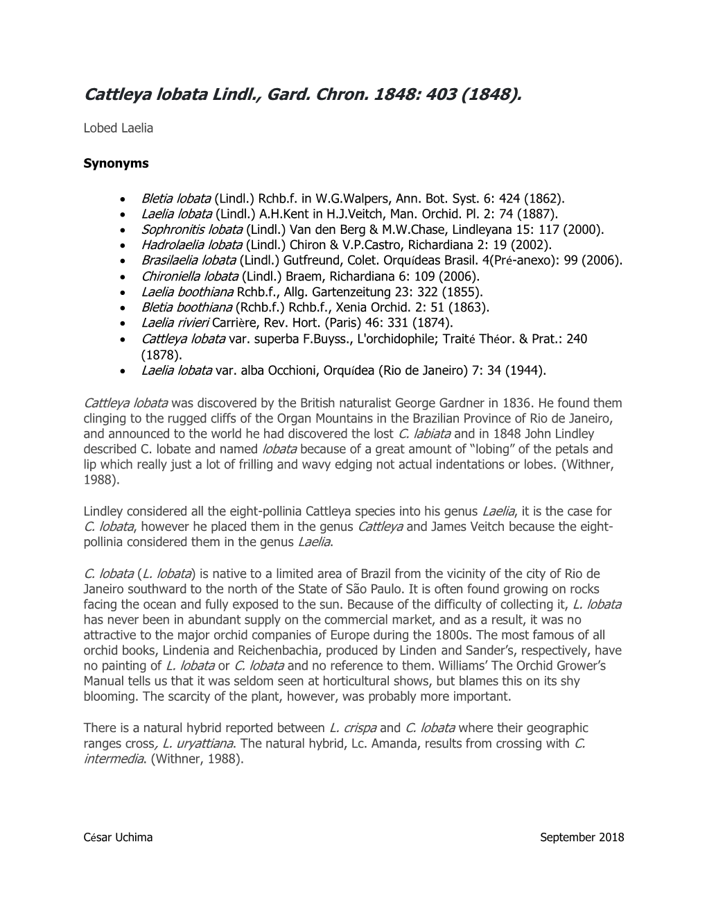 Cattleya Lobata Lindl., Gard. Chron. 1848: 403 (1848)