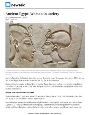 Ancient Egypt: Women in Society by Ushistory.Org on 03.08.17 Word Count 573 Level MAX