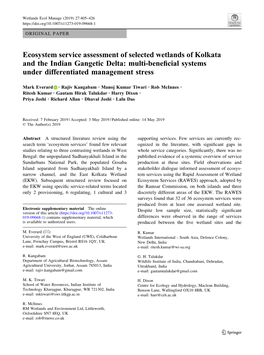Ecosystem Service Assessment of Selected Wetlands of Kolkata and the Indian Gangetic Delta: Multi-Beneﬁcial Systems Under Differentiated Management Stress