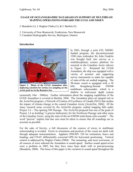 Usage of Oceanographic Databases in Support of Multibeam Mapping Operations Onboard the Ccgs Amundsen