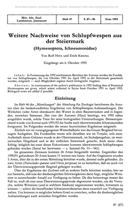Weitere Nachweise Von Schlupfwespen Aus Der Steiermark (Hymenoptera, Ichneumonidae)