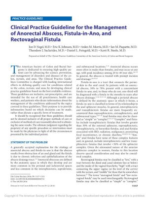 Clinical Practice Guideline for the Management of Anorectal Abscess, Fistula-In-Ano, and Rectovaginal Fistula Jon D