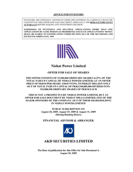 Nishat Power Limited AKD SECURITIES LIMITED