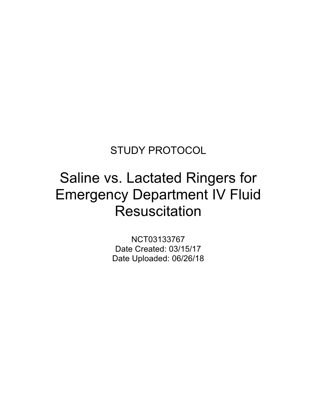 Saline Vs. Lactated Ringers for Emergency Department IV Fluid ...