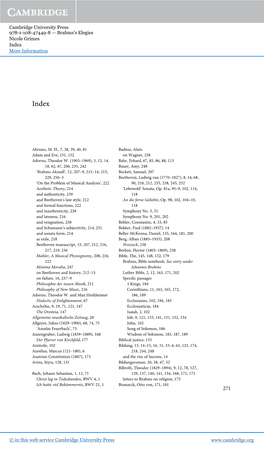 Brahms's Elegies Nicole Grimes Index More Information Www