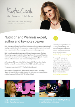 Nutrition and Wellness Expert, Author and Keynote Speaker