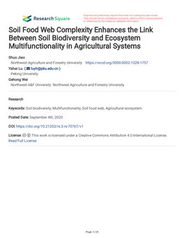 Soil Food Web Complexity Enhances the Link Between Soil Biodiversity and Ecosystem Multifunctionality in Agricultural Systems