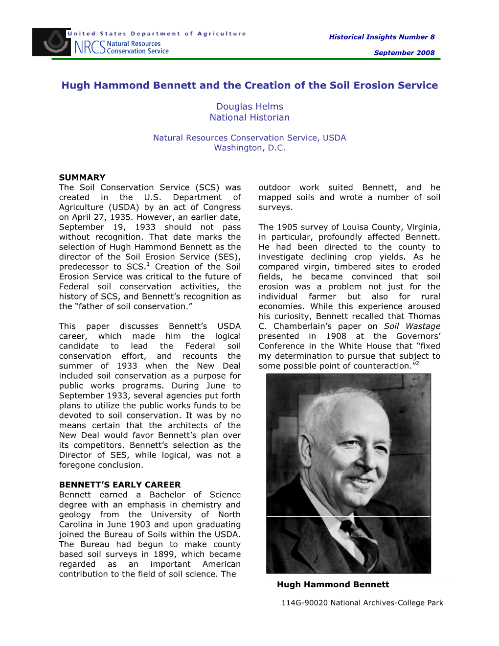 Hugh Hammond Bennett and the Creation of the Soil Erosion Service