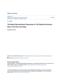 The Maine Remembered: Responses to the Spanish-American War in the Pine Tree State