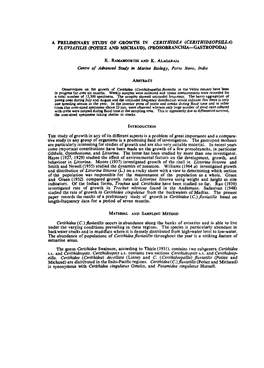 A Preliminary Study of Growth in Cerithidea {Cerithweopsilla) Fluviatilis (Potiez and Michaud), (Prosobranchia—Gastropoda)