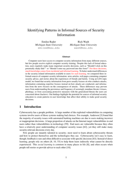 Identifying Patterns in Informal Sources of Security Information