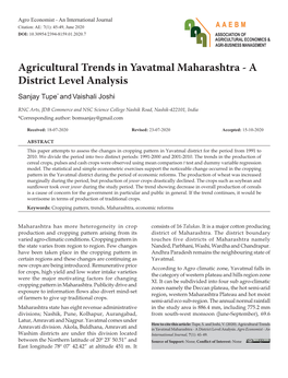 Agricultural Trends in Yavatmal Maharashtra - a District Level Analysis Sanjay Tupe* and Vaishali Joshi