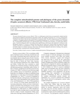 Note the Complete Mitochondrial Genome and Phylogeny Of