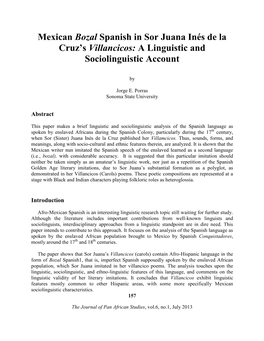 Mexican Bozal Spanish in Sor Juana Inés De La Cruz’S Villancicos: a Linguistic and Sociolinguistic Account