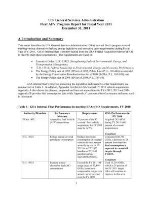 U.S. General Services Administration Fleet AFV Program Report for Fiscal Year 2011 December 31, 2011