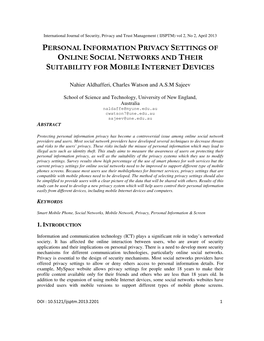 Personal Information Privacy Settings of Online Social Networks and Their Suitability for Mobile Internet Devices