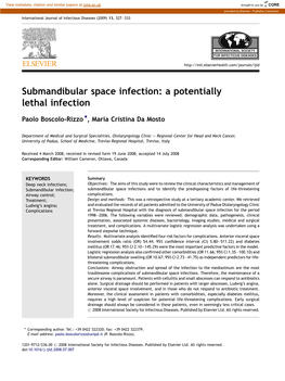Submandibular Space Infection: a Potentially Lethal Infection