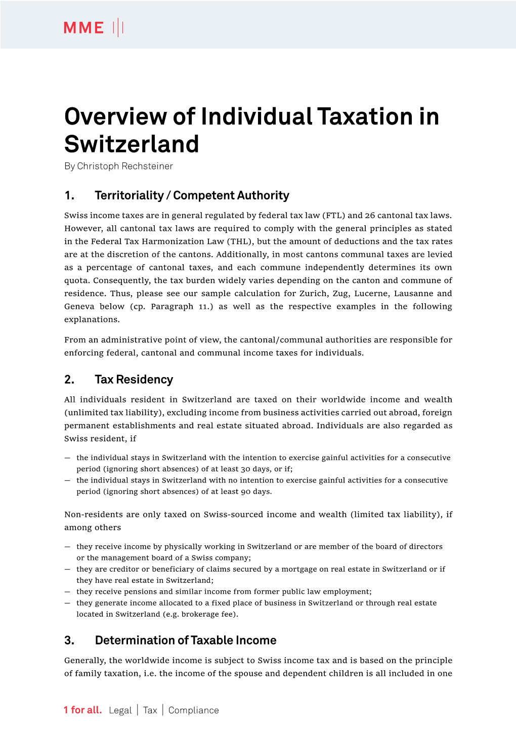 Overview of Individual Taxation in Switzerland by Christoph Rechsteiner