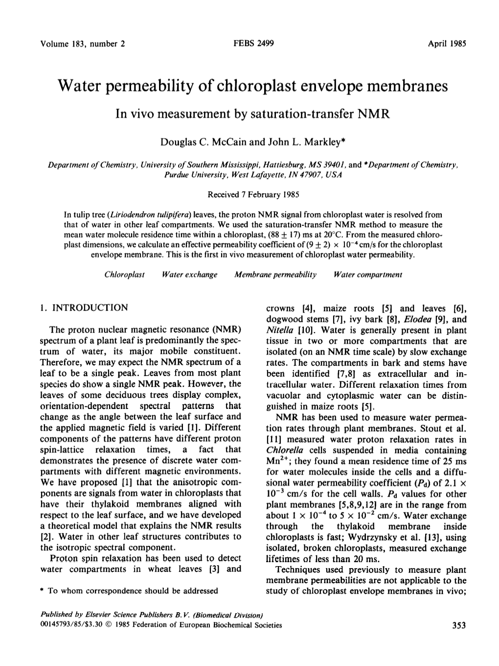 Water Permeability of Chloroplast Envelope Membranes