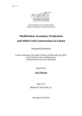Modification, Secondary Predication and Multi-Verb Constructions in Lakota