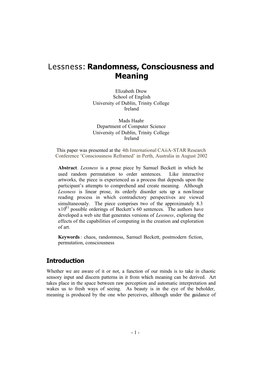 Lessness: Randomness, Consciousness and Meaning