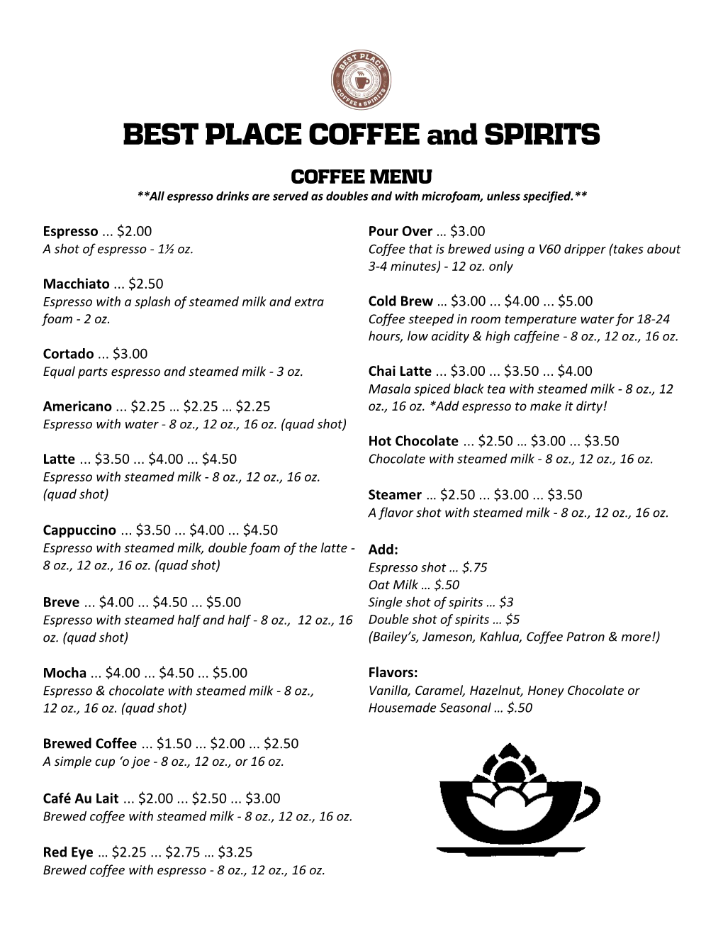 BEST PLACE COFFEE and SPIRITS