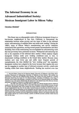 The Informal Economy in an Advanced Industrialized Society: Mexican Immigrant Labor in Silicon Valley
