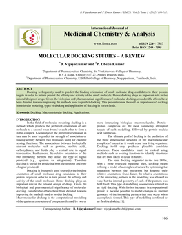 Molecular Docking Studies – a Review