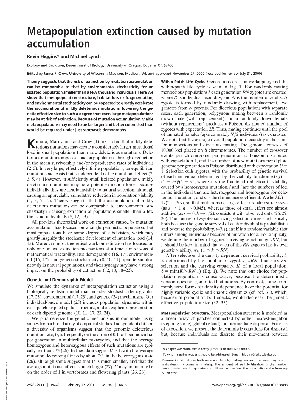 Metapopulation Extinction Caused by Mutation Accumulation