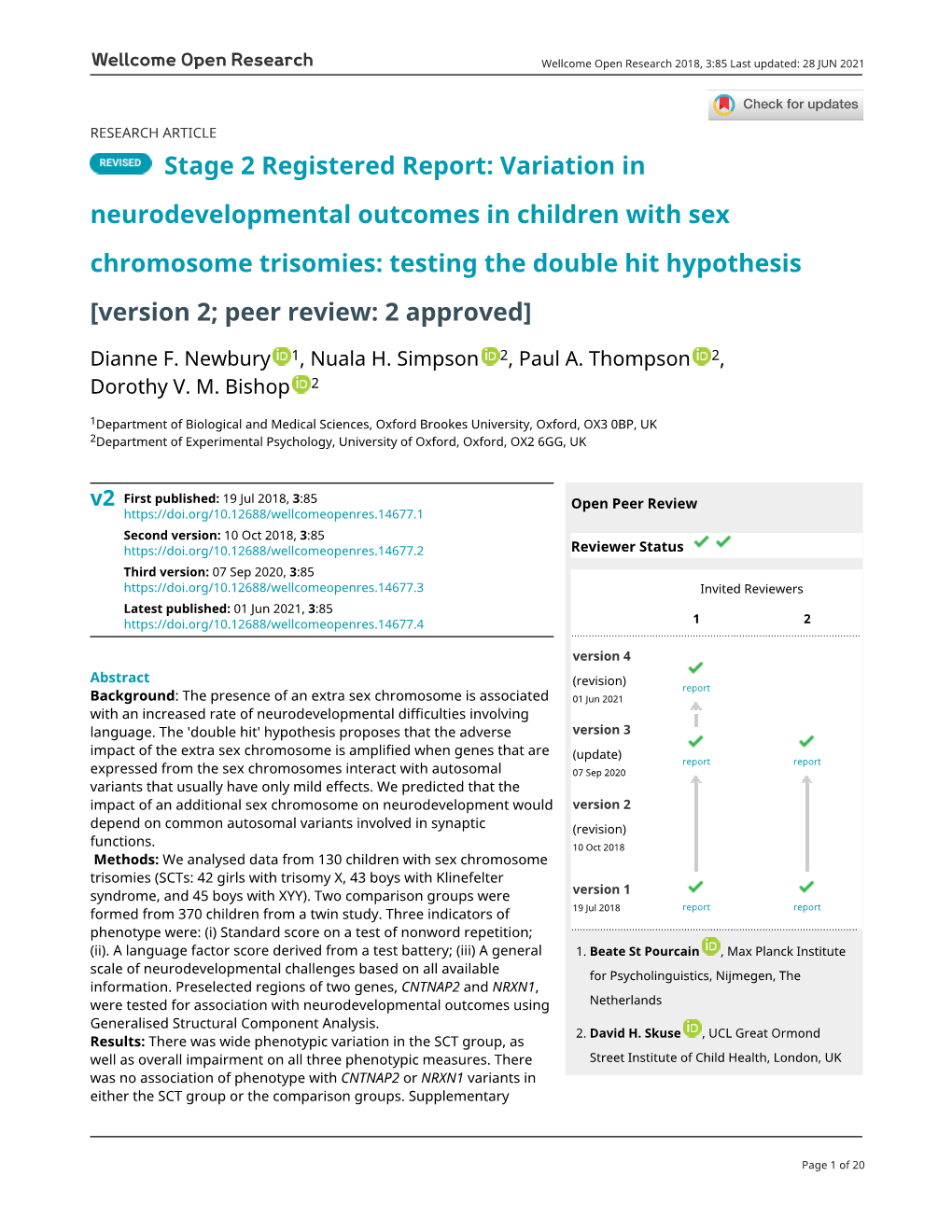 Variation in Neurodevelopmental Outcomes in Children with Sex Chromosome Trisomies: Testing the Double Hit Hypothesis [Version 2; Peer Review: 2 Approved]