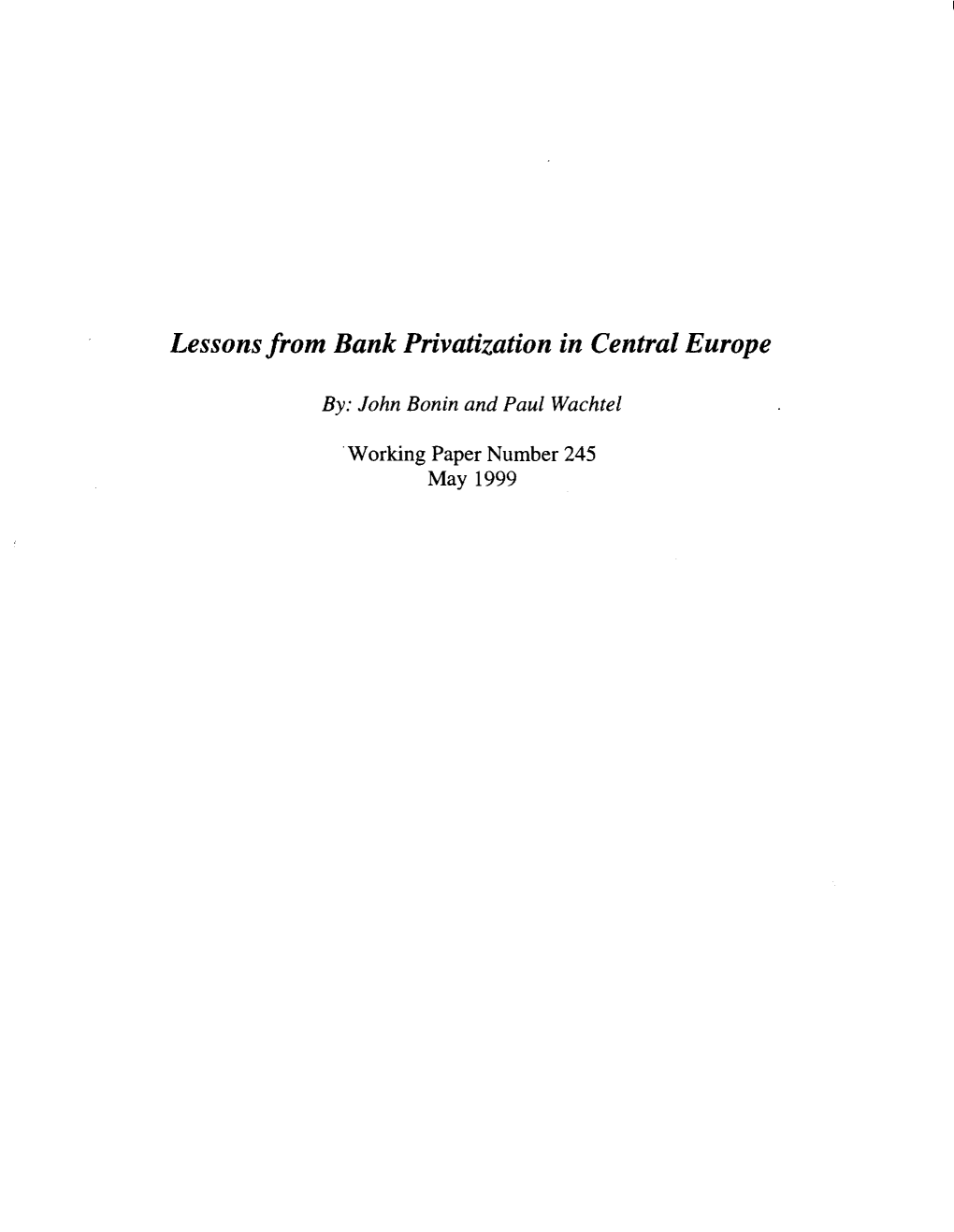 Lessons from Bank Privatization in Central Europe
