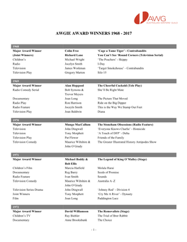Awgie Award Winners 1968 - 2017