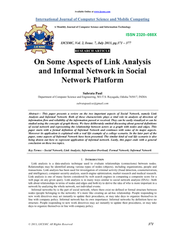 On Some Aspects of Link Analysis and Informal Network in Social Network Platform