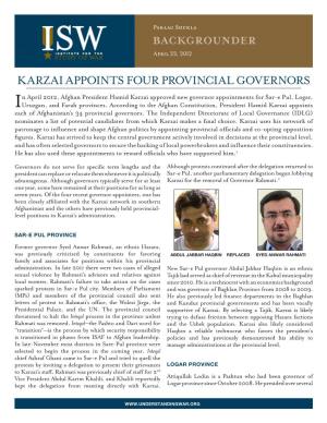 Backgrounder: Karzai Appoints Four Provincial Governors