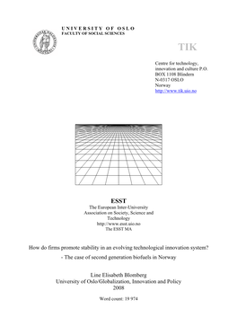 The Case of Second Generation Biofuels in Norway