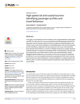 High Speed Rail and Coastal Tourism: Identifying Passenger Profiles and Travel Behaviour