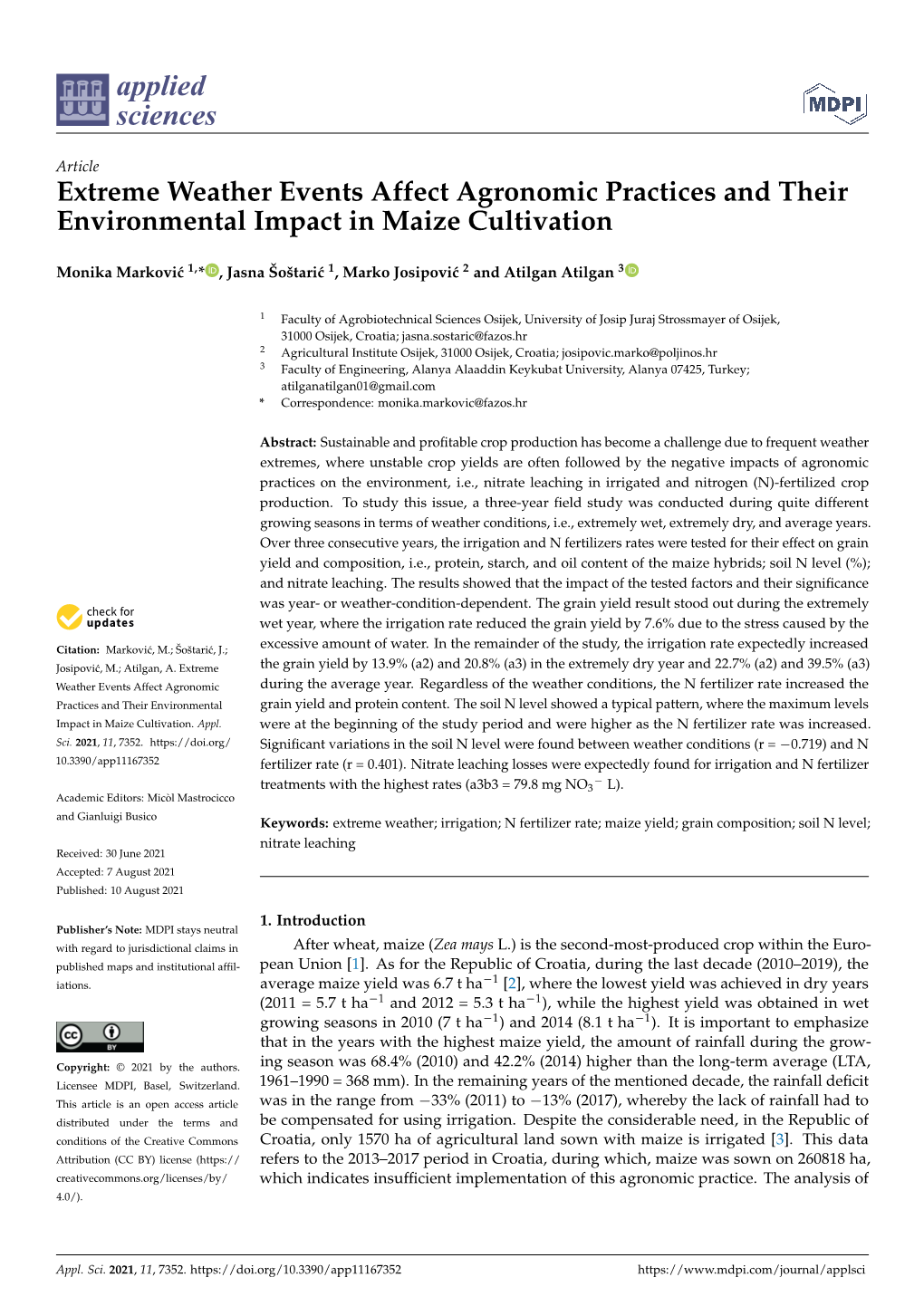 Extreme Weather Events Affect Agronomic Practices and Their Environmental Impact in Maize Cultivation