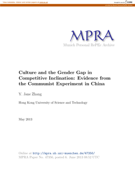 Culture and the Gender Gap in Competitive Inclination: Evidence from the Communist Experiment in China