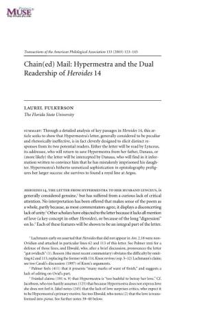 Chain(Ed) Mail: Hypermestra and the Dual Readership of Heroides 14