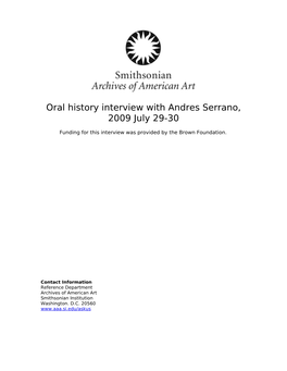 Oral History Interview with Andres Serrano, 2009 July 29-30