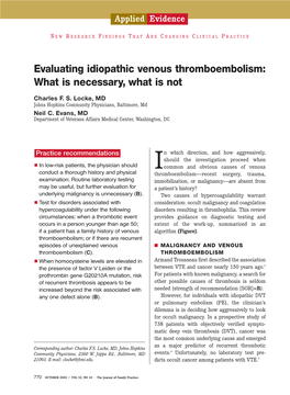 Evaluating Idiopathic Venous Thromboembolism: What Is Necessary, What Is Not