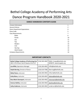 Dance Program Handbook 2020-2021