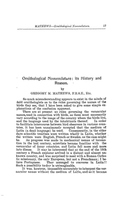 Ornithological Nomenclature: Its History and Reason