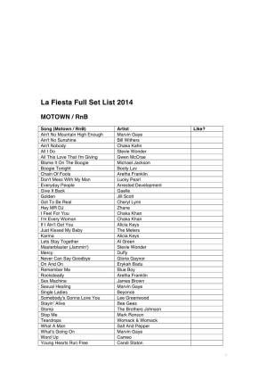 La Fiesta Song List 2014