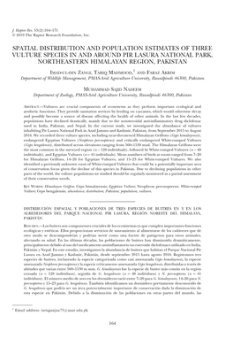 Spatial Distribution and Population Estimates of Three Vulture Species in and Around Pir Lasura National Park, Northeastern Himalayan Region, Pakistan