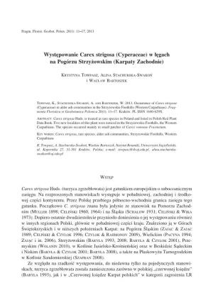 Występowanie Carex Strigosa (Cyperaceae) W Łęgach Na Pogórzu Strzyżowskim (Karpaty Zachodnie)