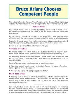 Bruce Arians Chooses Competent People Havir 2020-09-05