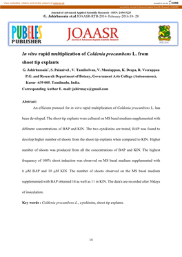 In Vitro Rapid Multiplication of Coldenia Procumbens L. from Shoot Tip Explants G