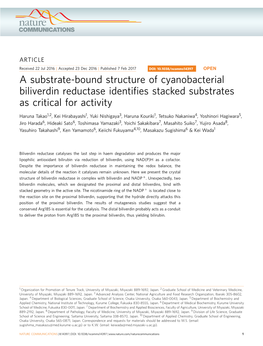 A Substrate-Bound Structure of Cyanobacterial Biliverdin Reductase Identiﬁes Stacked Substrates As Critical for Activity