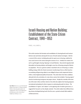 Israeli Housing and Nation Building: Establishment of the State-Citizen Contract, 1948–1953